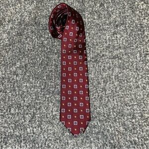 Jos. A. Bank tie men’s necktie 100% silk burgundy gold geometric pattern